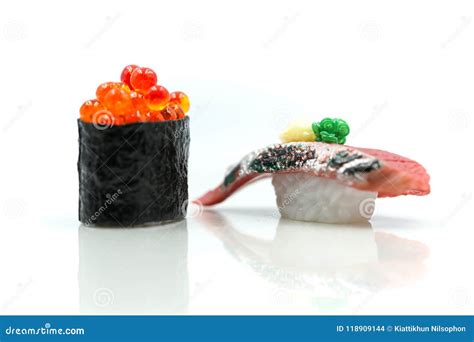 Salmon Egg On Sushi Nigiri Roll And Sushi Stock Photo Image Of