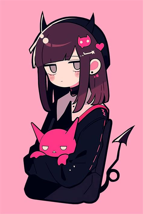 Anime Style Cute Black And Pink Demon Girl By Chromatic Currents Cute Drawings Kawaii