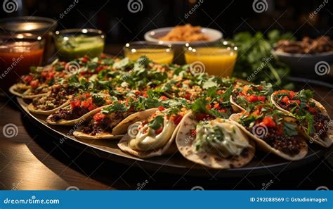 Freshness On A Plate Taco Meat Guacamole Vegetable And Cilantro