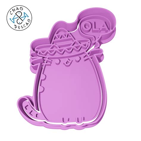 Archivo STL Gato Pusheen Sombrero Mexicano Cortador De Galletas