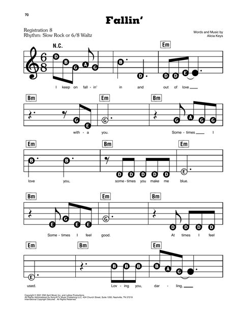 Fallin By Alicia Keys Sheet Music For E Z Play Today At Sheet Music Direct