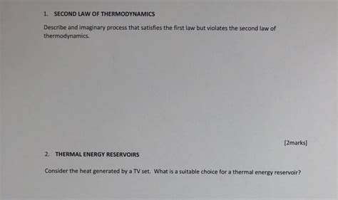 Solved 1 SECOND LAW OF THERMODYNAMICS Describe And Chegg