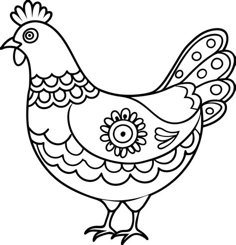 Decorative Hen Line Art Illustration Hen Chicken Poultry Farm