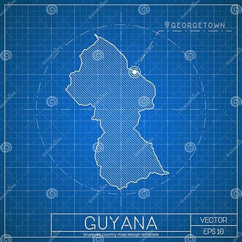 Guyana Blueprint Map Template With Capital City Stock Vector