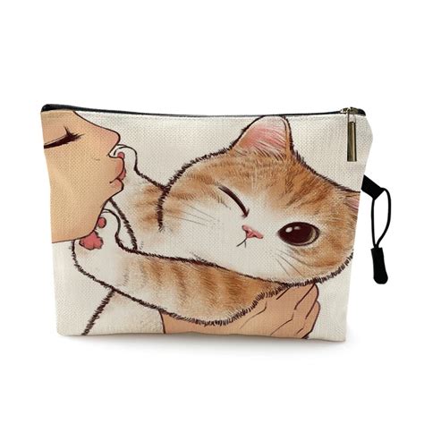 Cute Kissing Cat Makeup Bag With Printing Pattern Cute Organizer Bag