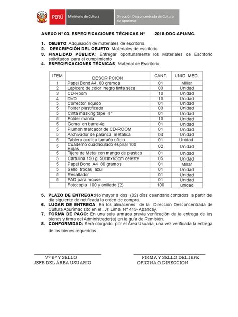 Especificaciones Técnicas Papeleria Pdf Informática Y Tecnología De