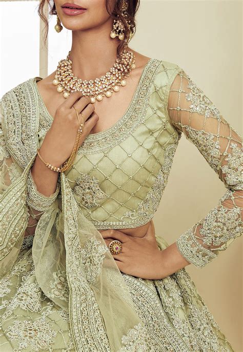 Buy Embroidered Net Lehenga In Pastel Green Online Lcc Utsav Fashion