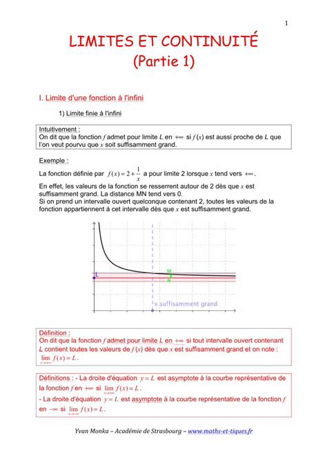 PDF LIMITES ET CONTINUITÉ Partie 1 Yvan Monka Académie de