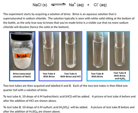 Solved NaCl (s) Na+ (aq) + Cl (aq) The experiment starts by | Chegg.com