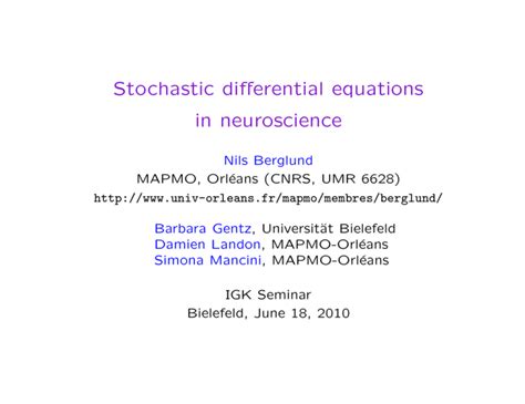 Stochastic Differential Equations In Neuroscience