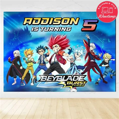 Beyblade Burst Turbo Birthday Backdrop Digital File Template DIY Wowtemp