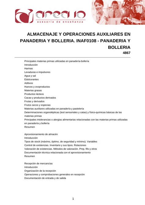 Pdf Almacenaje Y Operaciones Auxiliares En Panaderia Y