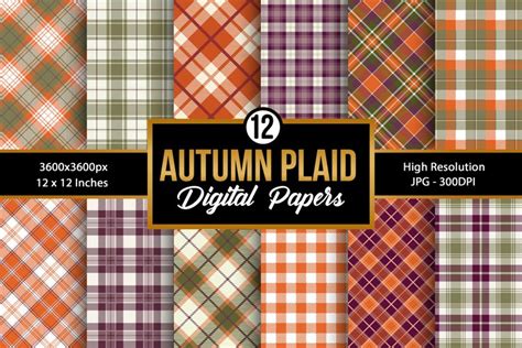 Autumn Plaid Digital Papers Fall Plaid