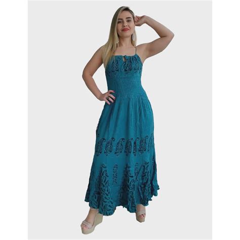 Vestido Longo Indiano Alça Estonado Batik Cod 6340 no Shoptime