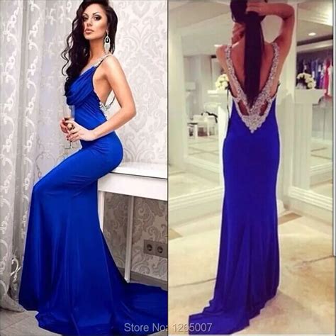 Fashion Sparkly Silver Beaded Open Back Mermaid Elegant Long Royal Blue