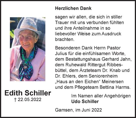 Traueranzeigen Von Edith Schiller Trauer Anzeigen De