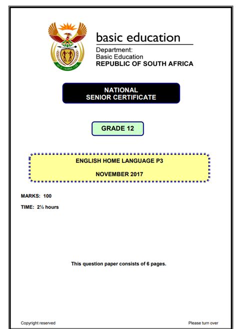 NSC Nov 2017 English Home Language Paper 3 WCED EPortal