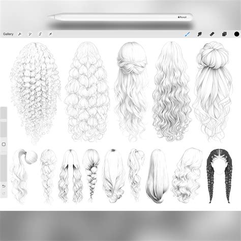 Artstation 150 Procreate Female Hairstyles Stamps Procreate Girl