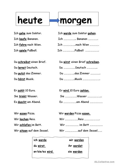 Gegenwart zukunft sätze umformuliere English ESL worksheets pdf doc