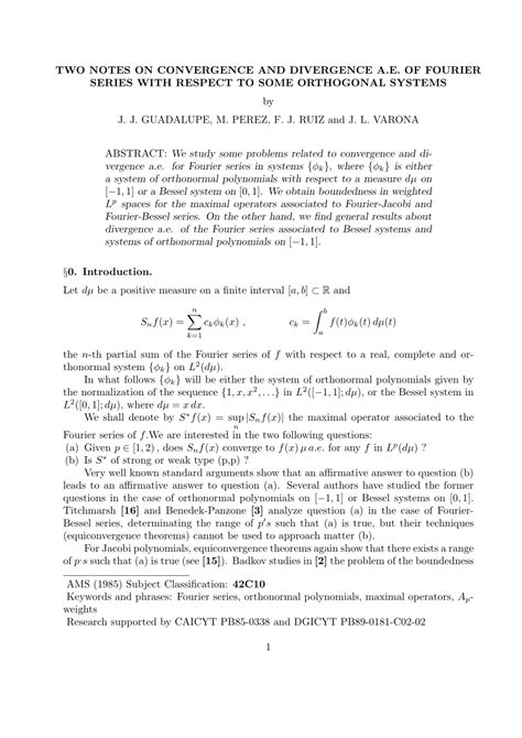 PDF Two Notes On Convergence And Divergence A E Of Fourier Series