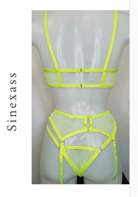 Sexy Neon Green Lingerie Set For Women Etsy Uk