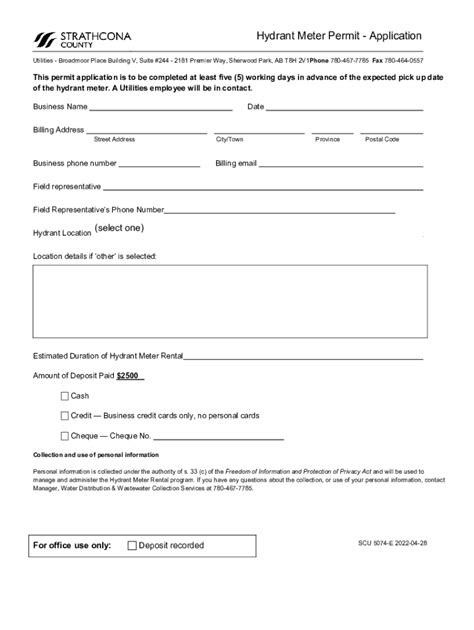 Fillable Online Hydrant Meter Permit Application Fax Email Print