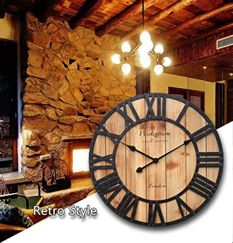 Westzytturm Inch Farmhouse Wooden Clock Large Rustic Wood Wall Clock