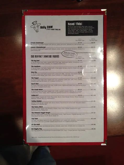 Holy Cow Menu Menu For Holy Cow Alexandria Alexandria Urbanspoon