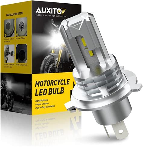 Auxito H4 Led Headlight Bulb Motorcycle 9003 Hb2 Led Light 6000k White For High And Low Hilo