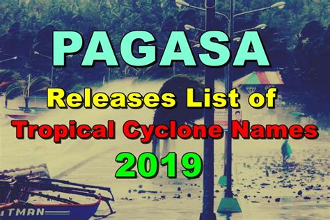 List Of Tropical Cyclone Names For The Year 2019