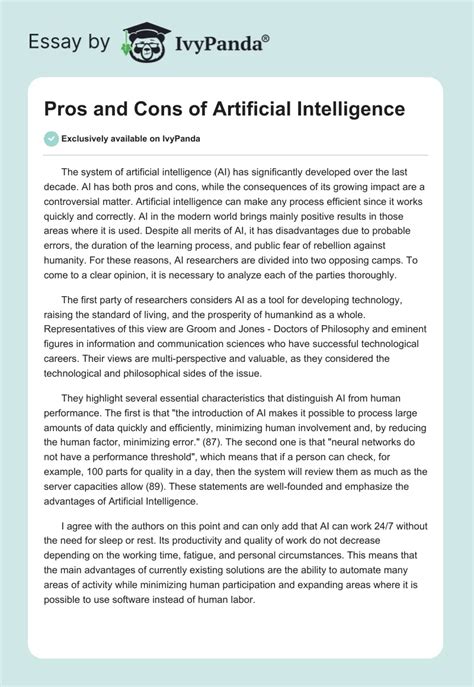 Pros And Cons Of Artificial Intelligence 1388 Words Critical