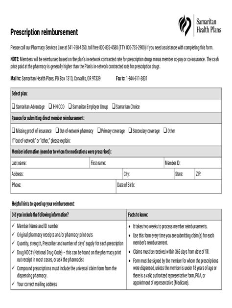 Fillable Online Important Prescription Reimbursement Claim Form Always Fax Email Print