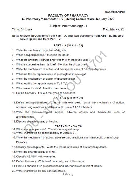 Osmania University B Pharmacy V Semester Pci Main Subject