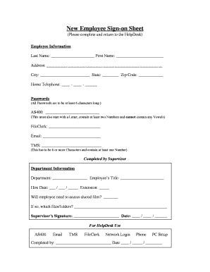 Fillable Online New Employee Sign On Sheet Pdf Bennettig360 Fax Email