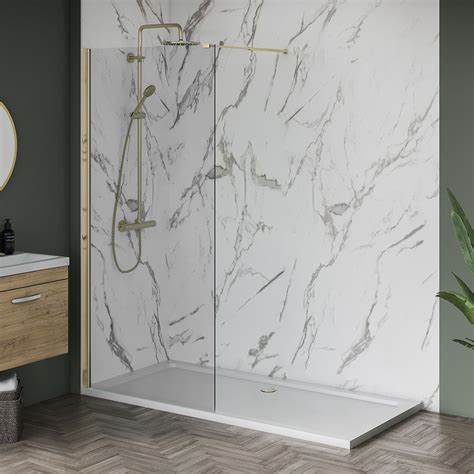 1000mm X 700mm Brushed Brass Wetroom Shower Screens Shower Enclosure