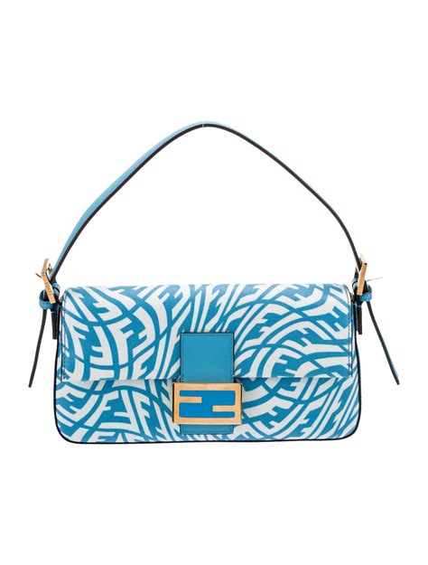 Fendi X Sarah Coleman Ff Vertigo Baguette Blue Shoulder Bags