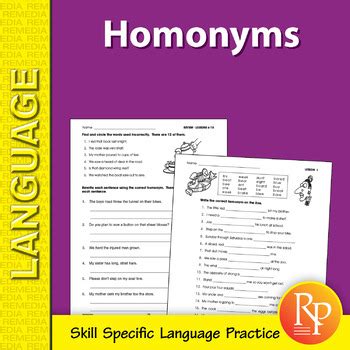 Homophones Homonyms Activities Lists Task Cards