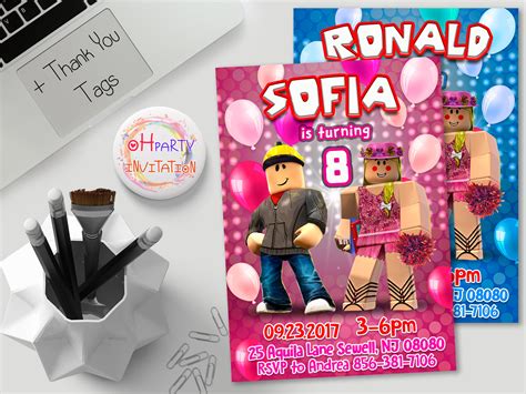 Roblox Birthday Invitation For Girl And Free Thank You Tags Etsy