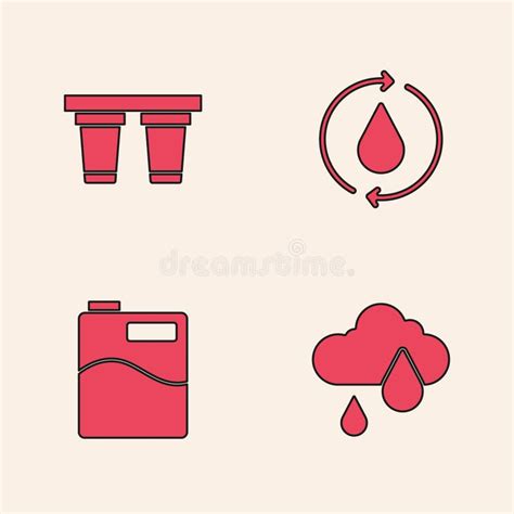 Set Cloud With Rain Water Filter Recycle Clean Aqua And Big Bottle Water Icon Vector Stock