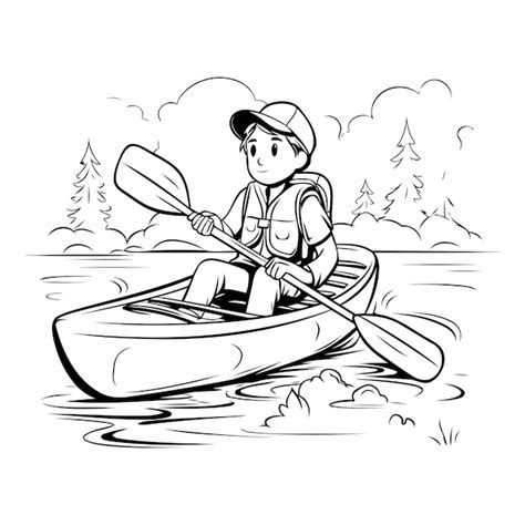 Ilustraci N De Un Ni O Remando En Una Canoa En Un Lago Vector Premium