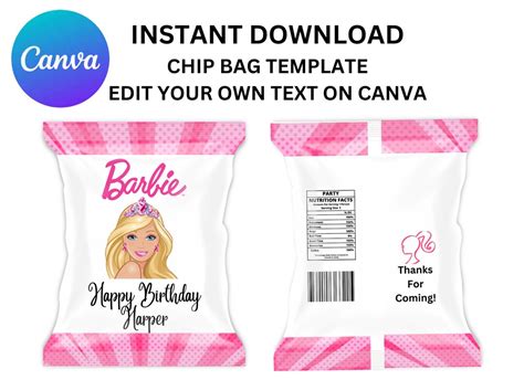 Barbie Chip Bag Template Editable Chip Bag Instant Download Etsy