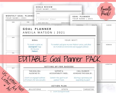 Paper Goal Planner Printable Planning Your Goals Goal Planning Insert