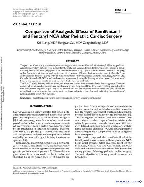 PDF Comparison Of Analgesic Effects Of Remifentanil And Fentanyl NCA