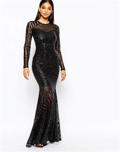 Lyst Club L All Over Sequin Fishtail Maxi Dress In Black