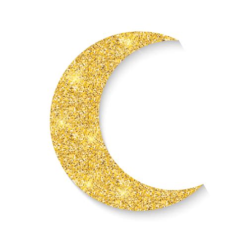 Gold Glitter Moon Icon Of Crescent Islamic Isolated On White Background