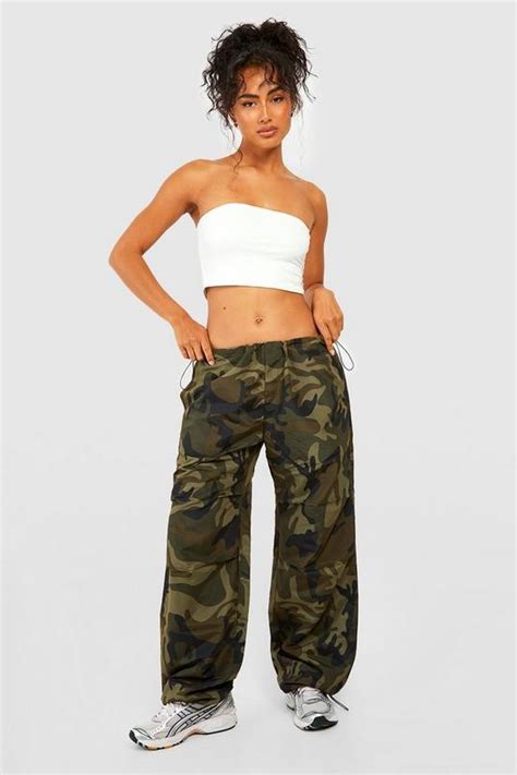 Camo Shell Parachute Cargo Pants Boohoo Uk