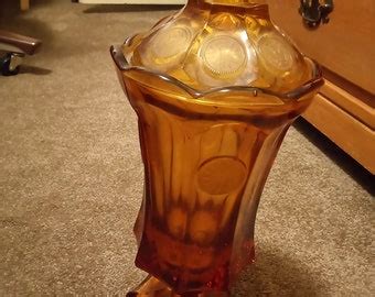 Vintage Fostoria Amber Coin Glass Urn Tall Container Mid Century