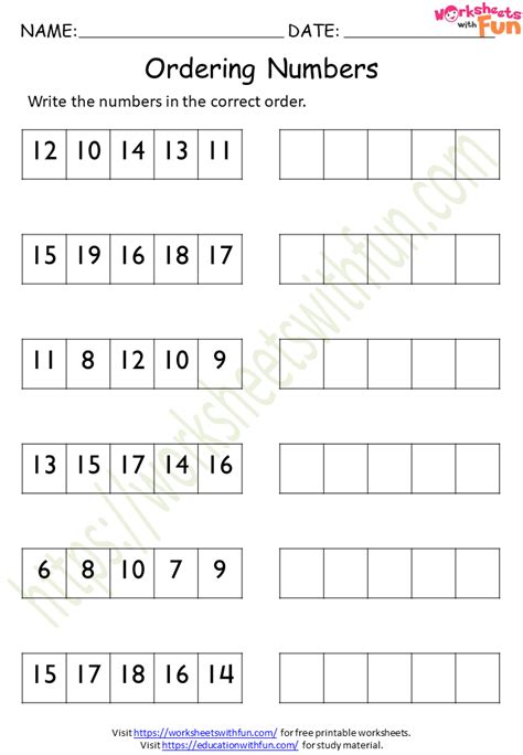 Mathematics Preschool Ordering Numbers Worksheet 5 Wwf