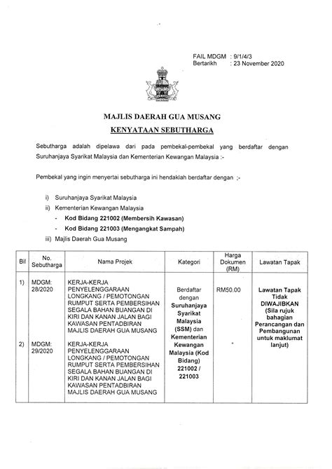 Contoh Sebutharga Perkhidmatan Pembersihan