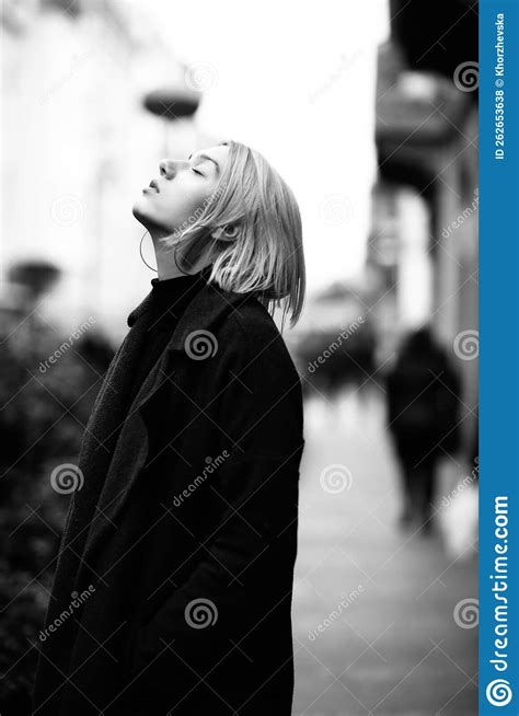 Outdoor Urban Female Portrait Black And White Fashion Model Stock